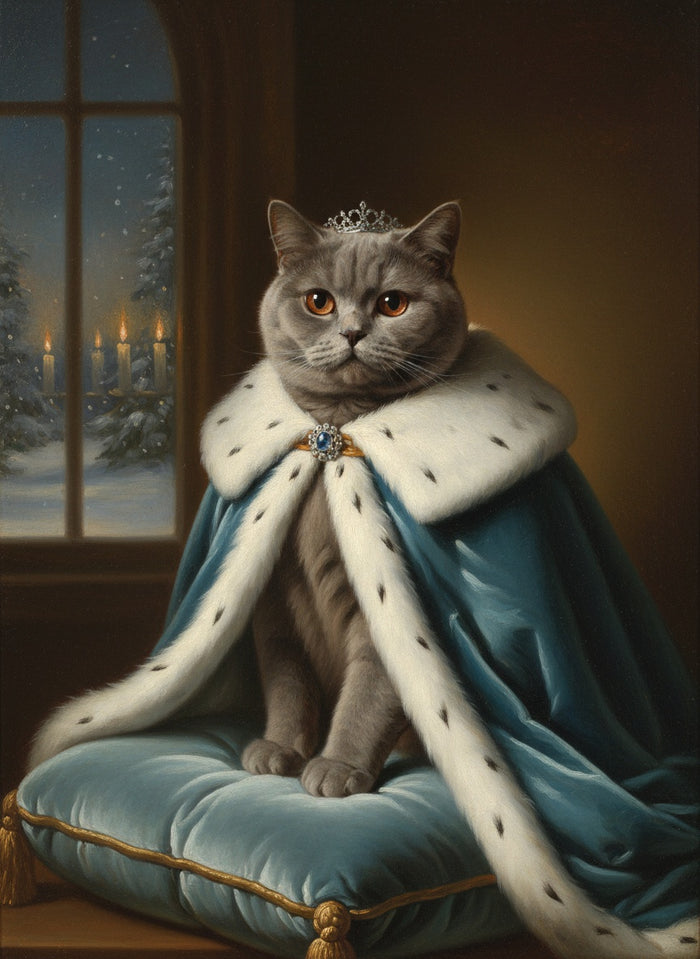 Britisch Kurzhaar Katze als Winterkönigin gemalt