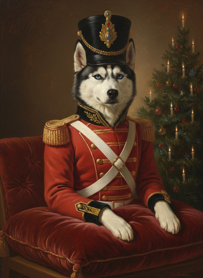Sibirischer Husky als Nussknacker gemalt