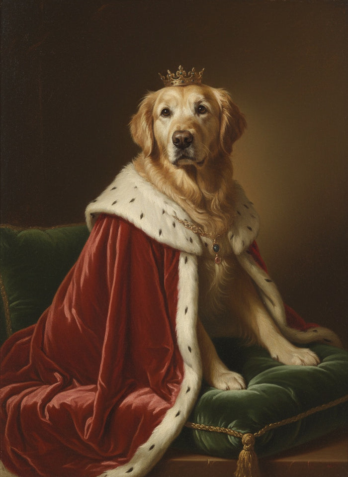 Älterer Golden Retriever als König gemalt